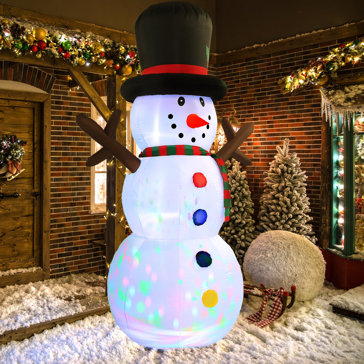 8FT Christmas Inflatable Snowman, Built-in light up for Indoor Outdoor Decoration Xmas Party Decor