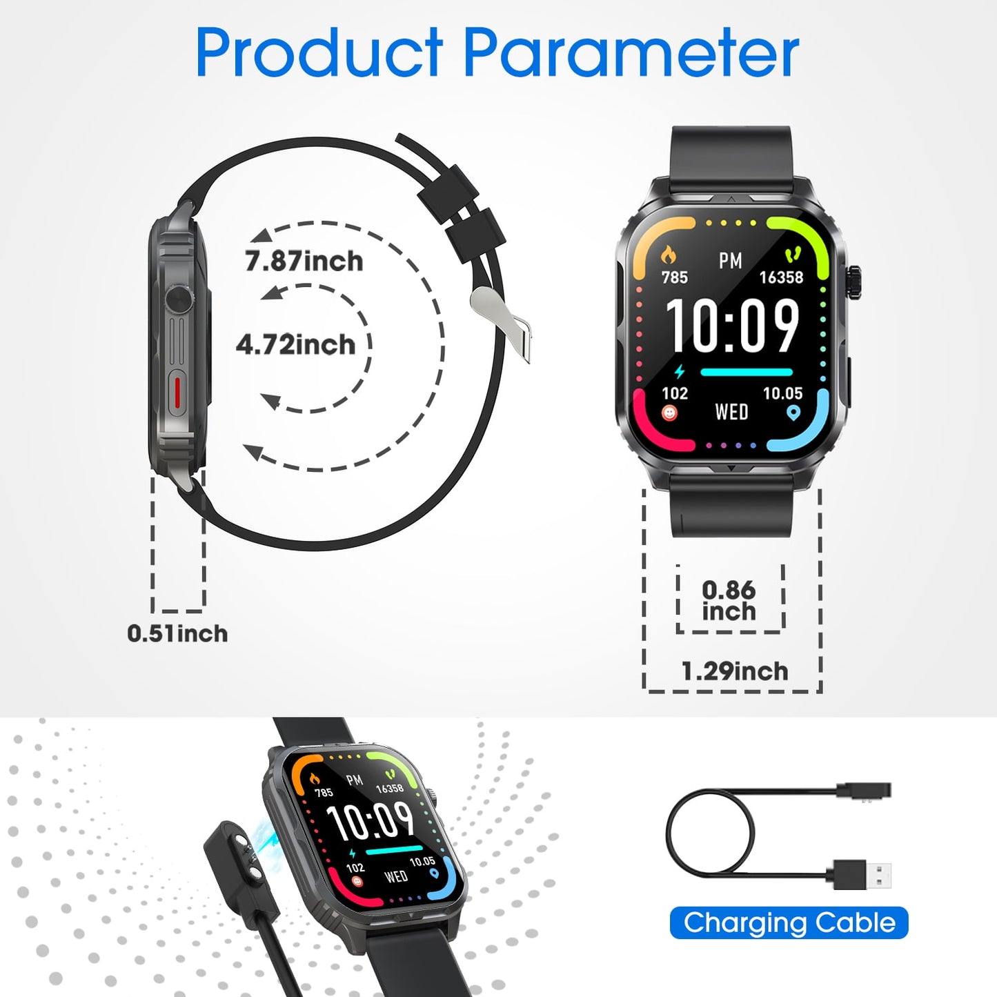 Posrue H5 Smart Watch with Bluetooth Call, IP68 Waterproof Fitness Tracker for Women and Men, Black