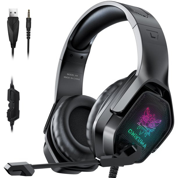 ONIKUMA Gaming Headset for PC, 7.1 Surround Stereo Sound RGB Over-Ear Gaming Headphones with Noise Cancelling Mic for PS4 PS5 Xbox One Laptop Mac Nintendo NES Games