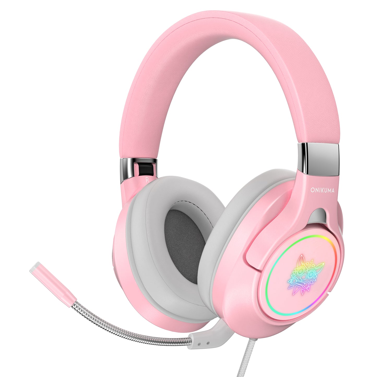 ONIKUMA Pink Gaming Headset, 3D Stereo Surround Sound RGB Folding Over-ear Gaming Headphones with Detachable 360¡ã Noise Cancelling Mic for PC Laptop PS4 Xbox One Nintendo Switch