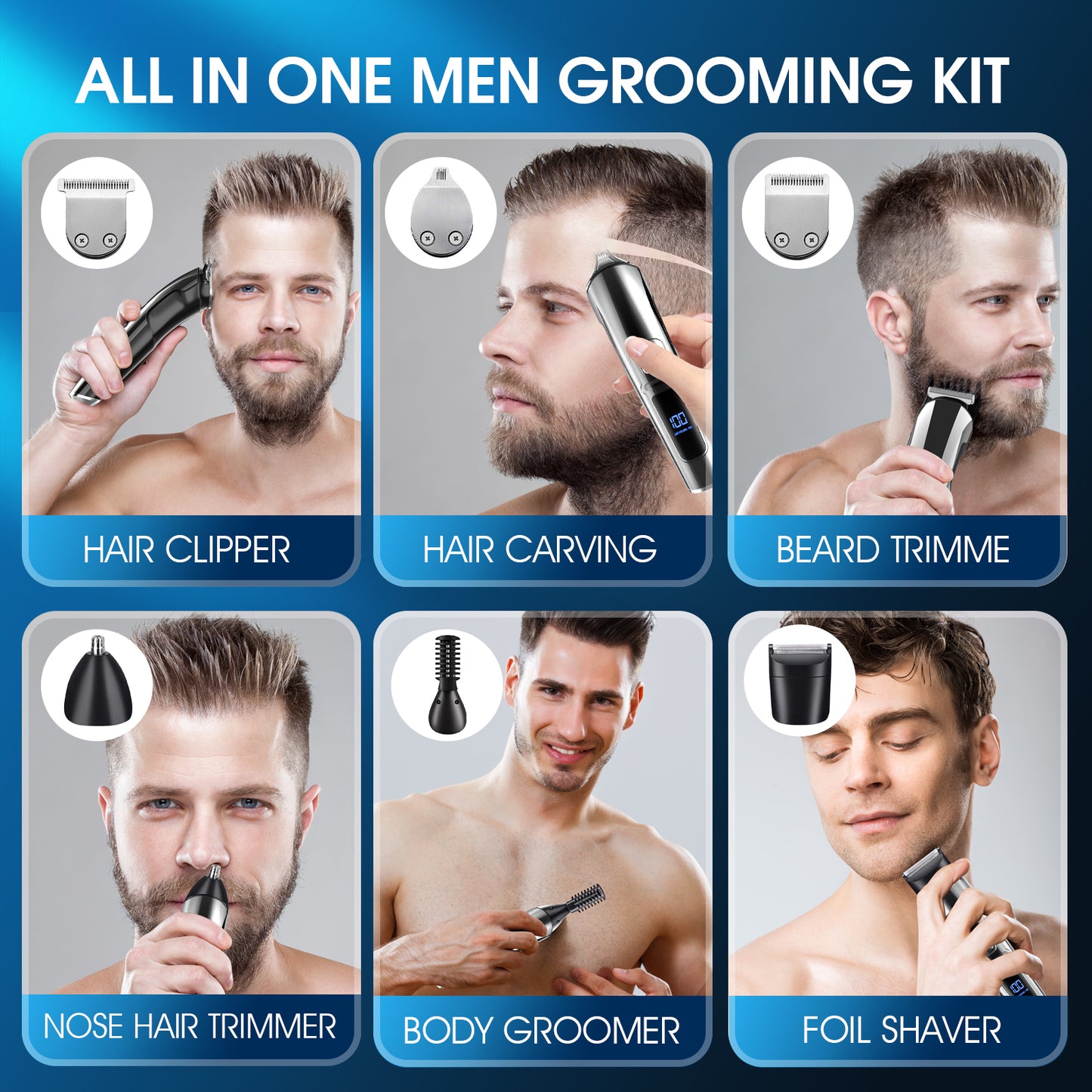 Hair Clippers for Men, Hair Trimmer, Men's Grooming Kit, Beard Trimmer, 15 in 1 Professional Cordless Electric Hair Clipper Kit, USB Rechargeable Waterproof Hair Cutting Kit