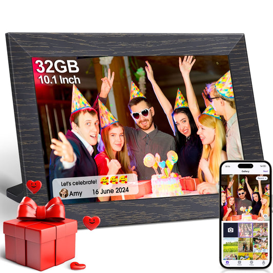 posrue 10.1 inch Wifi Digital Picture Frame, 32GB Smart Digital Photo Frame with Wifi Share Photo Video via App, Mico SD, Wall-Mountable, Auto-Rotate, Christmas Gift
