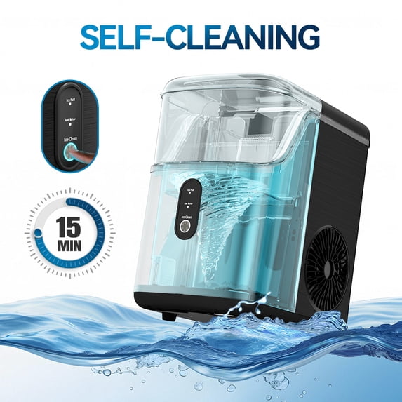 Qunler Nugget Ice Maker Countertops, 33lbs Per Day Portable Pebble ice machine, Crushed ice maker with Soft Chewable Ice for Home, Party, RV, Camping, Stainless Steel Black