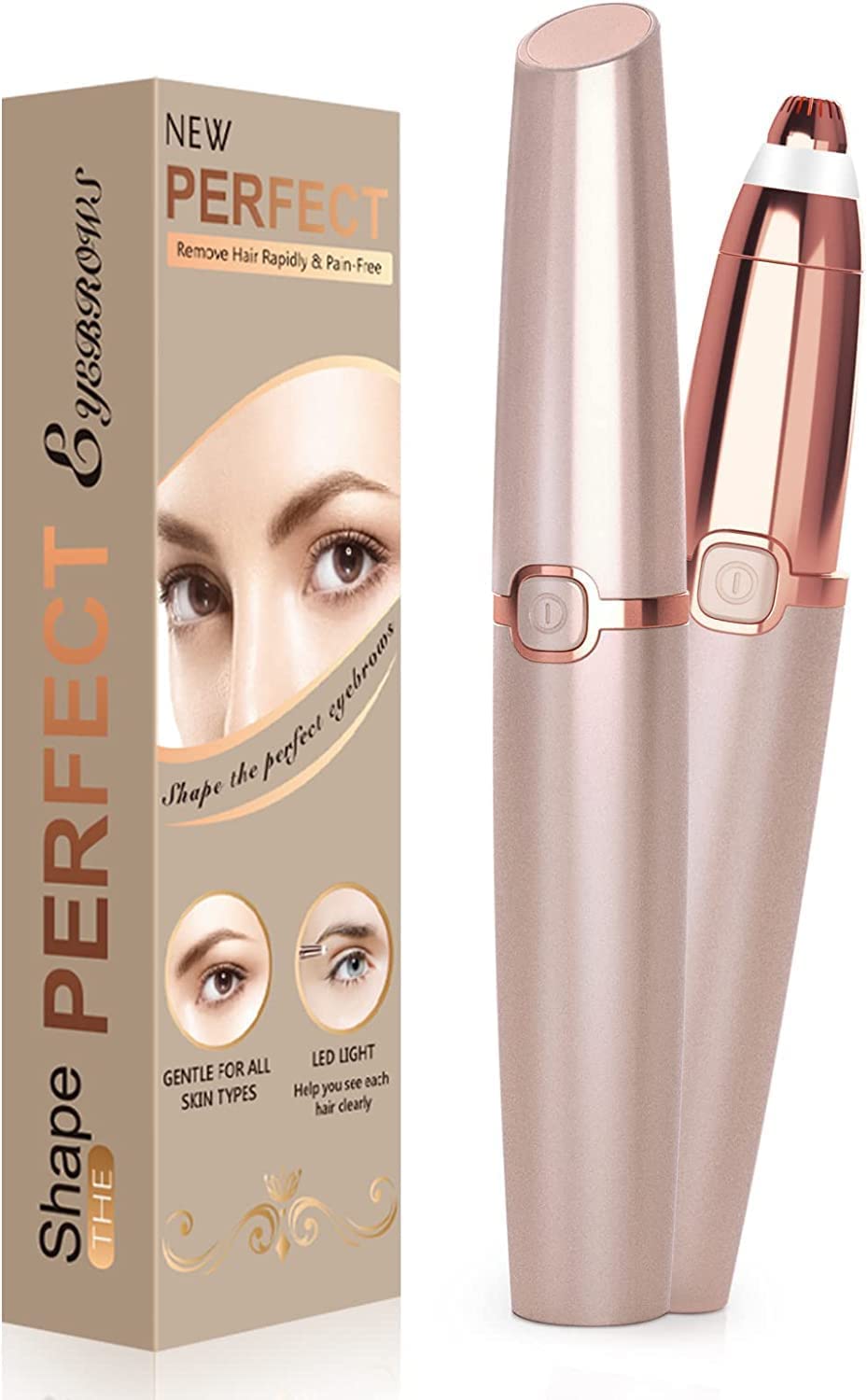 2 in 1 Eyebrow Hair Trimmer, 2024 Upgraded Electric Eyebrow Hair Remover Painless with LED Light Precision Eyebrow Trimmer Portable Razor Facial Hair Removal Tool for Men Women