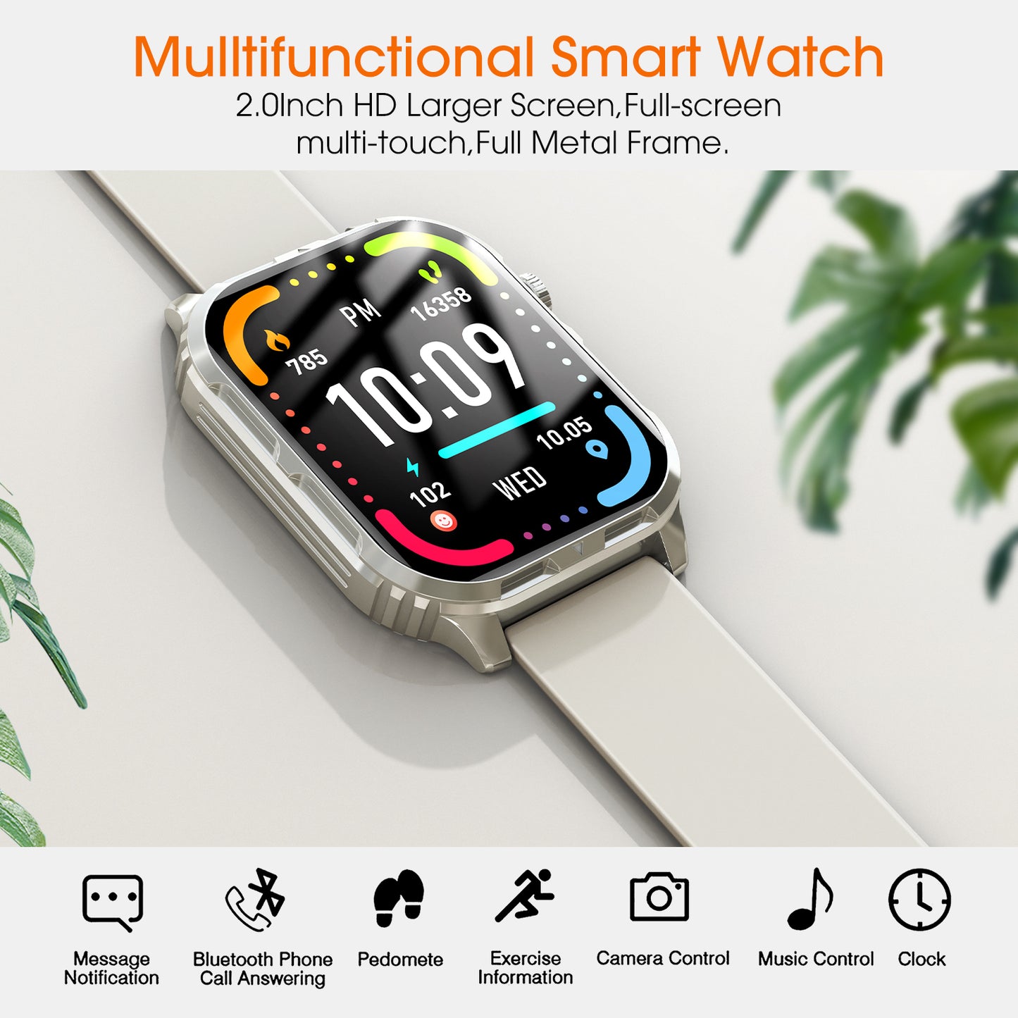 Posrue H5 Smart Watch with Bluetooth Call, IP68 Waterproof Fitness Tracker for Women and Men, Beige