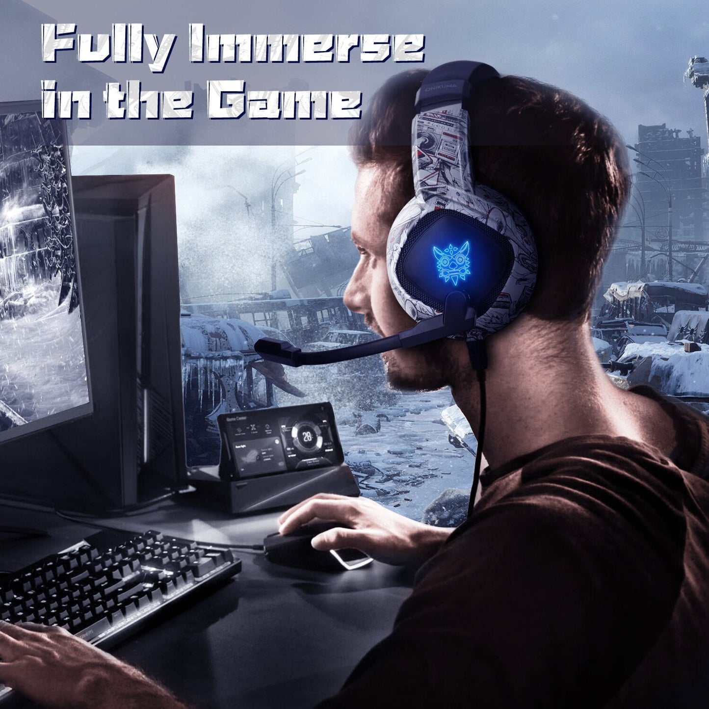 ONIKUMA K19 Gaming Headset, Stereo Bass Surround Headset LED RGB 3.5mm Headphone For PS4 Xbox One Nintendo Switch PC PS3 Mac, Noise Cancelling Mic LED Light, Designed Technically for Gamer