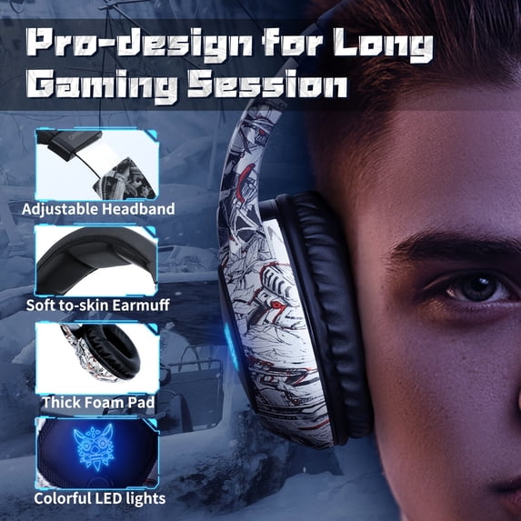 K19 Gaming Headset, Stereo Bass Surround Noise Cancelling LED Rgb 3.5mm Headphone for PS4 PS3 Xbox One Nintendo Switch PC Mac, Designed Technically for Gamer