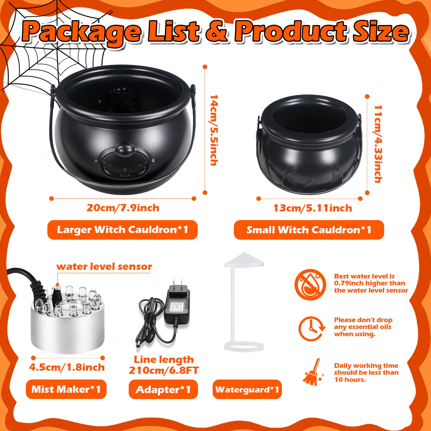 Halloween Mist Maker Fogger with Witch Cauldron, Fog Machine Atomizer with 12 LED Color Changing Lights Perfect for Water Feature, Halloween, Christmas and Other Holiday Decorations