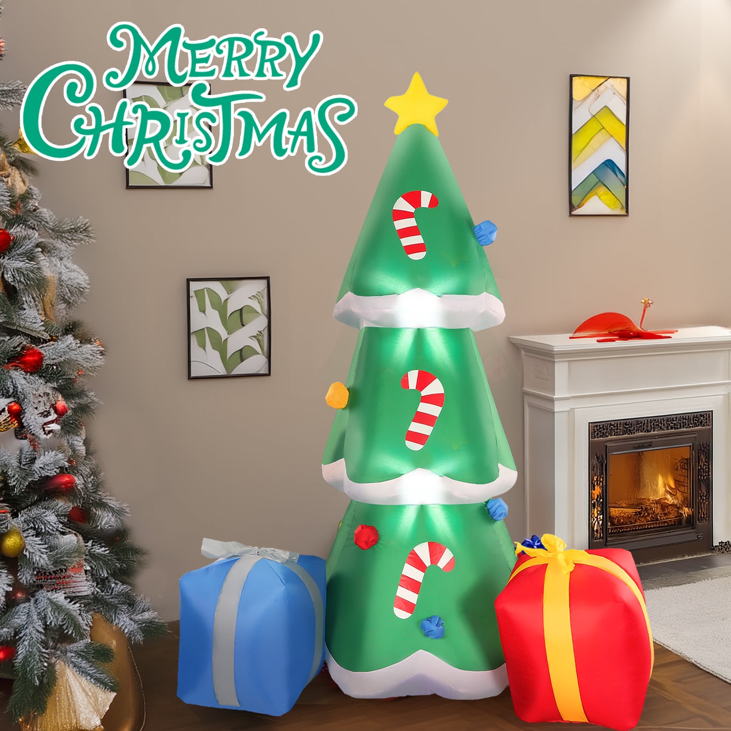 10 FT Inflatable Christmas Tree Blow-up Xmas Tree Decoration with Gift Boxes