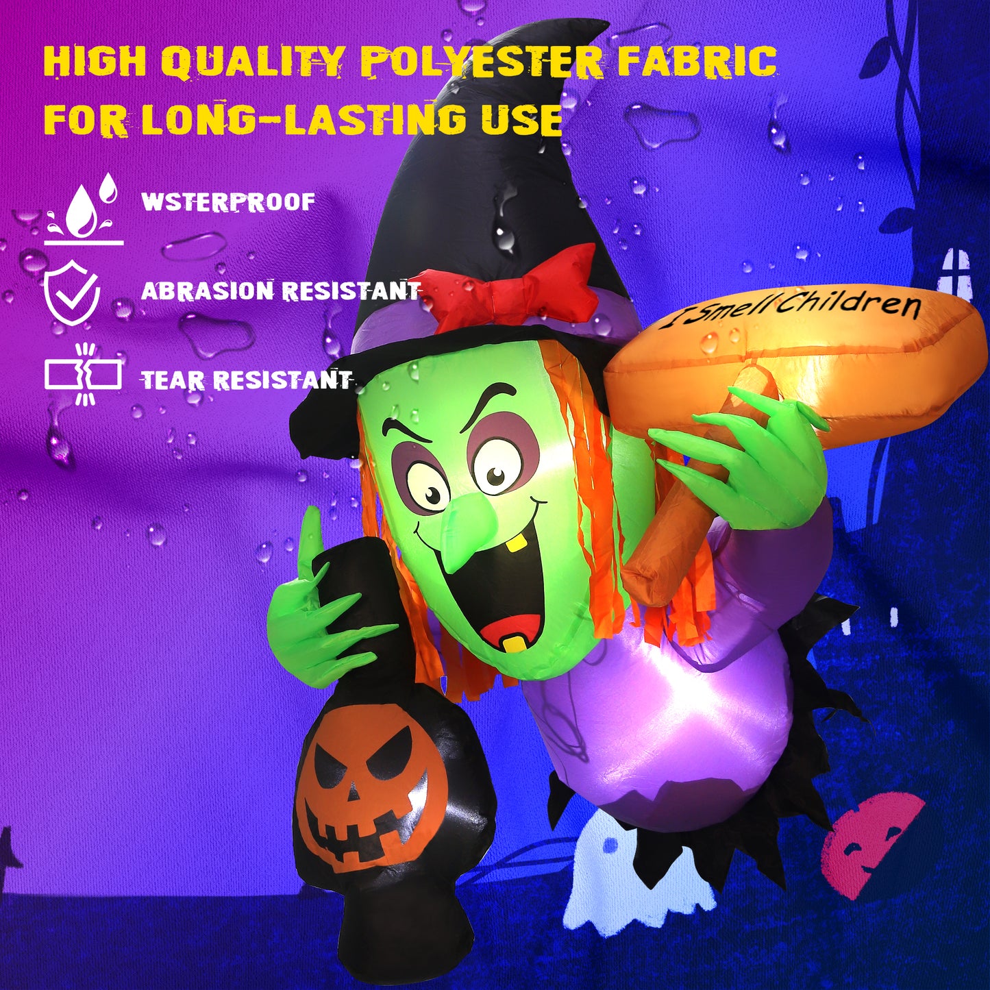 Posrue 4ft Halloween Inflatable Scary Witch Rush Out of Window ,with Built-in LED Lights, Inflatable for Halloween Party Indoor, Outdoor, Patio, Garden, Lawn Decoration