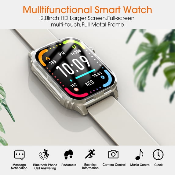 Posrue H5 Smart Watch with Bluetooth Call, IP68 Waterproof Fitness Tracker for Women and Men, Beige