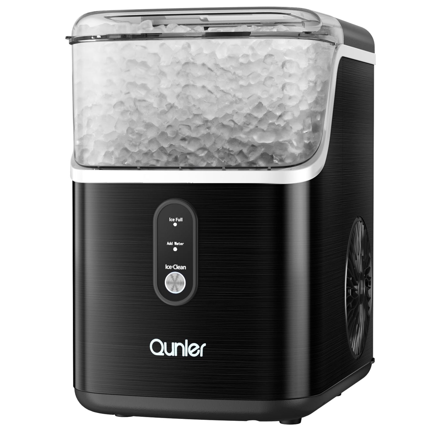 Qunler Nugget Ice Maker Countertops, 33lbs Per Day Portable Pebble ice machine, Crushed ice maker with Soft Chewable Ice for Home, Party, RV, Camping, Stainless Steel Black