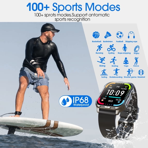 Posrue H5 Smart Watch with Bluetooth Call, IP68 Waterproof Fitness Tracker for Women and Men, Black