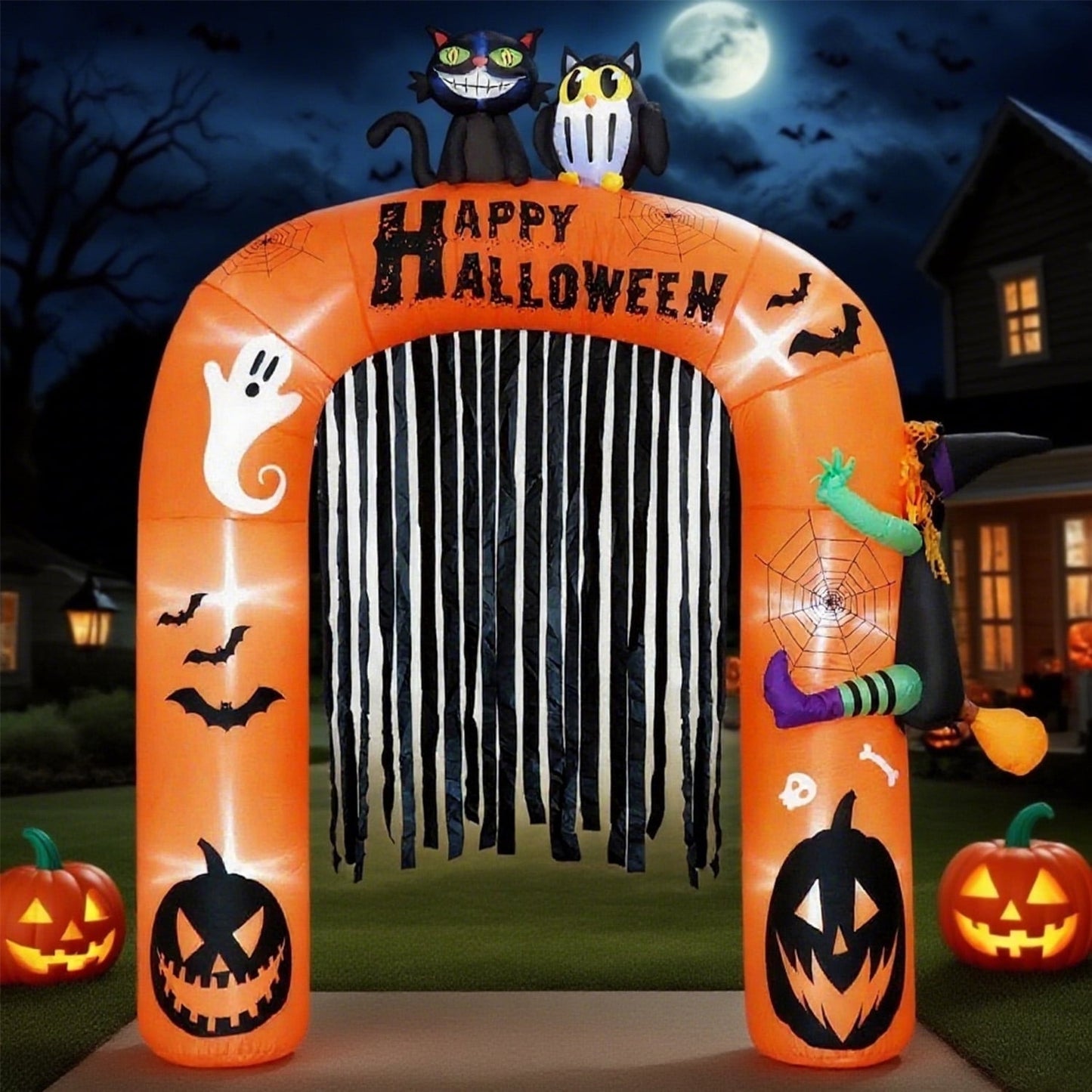 9FT Halloween Inflatable Pumpkin Archway Decorations, Large Halloween Arch Pumpkin Blow up Decor, Built-in LED Lights for Indoor Outdoor Holiday Home Party Garden Yard Lawn