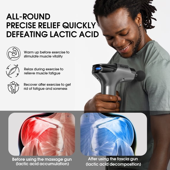 Posrue Massage Gun Deep Tissue, 5 Speeds Quiet Percussion Handheld Electric Muscle Massager with 8 Replacement Heads for Gym Office Home Post-Workout Recovery, Gray