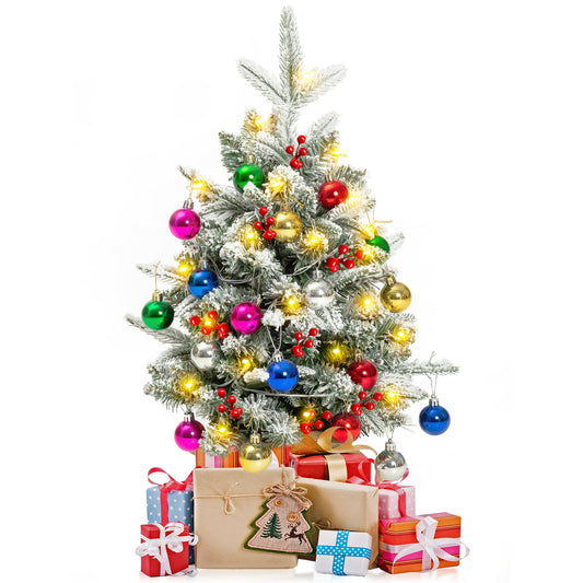 24-inch Tabletop Christmas Tree, Lighted Artificial Flocked Xmas Tree for Indoor Outdoor Christmas Holiday Decor