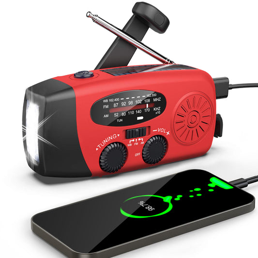 2 Pack - NOAA Weather Radio, AM FM WB Hand Crank Emergency Radio, 2000mAh Rechargeable Power Bank for Phone Charger Portable Solar Radio, Weather Alert, Flashlight for Emergency